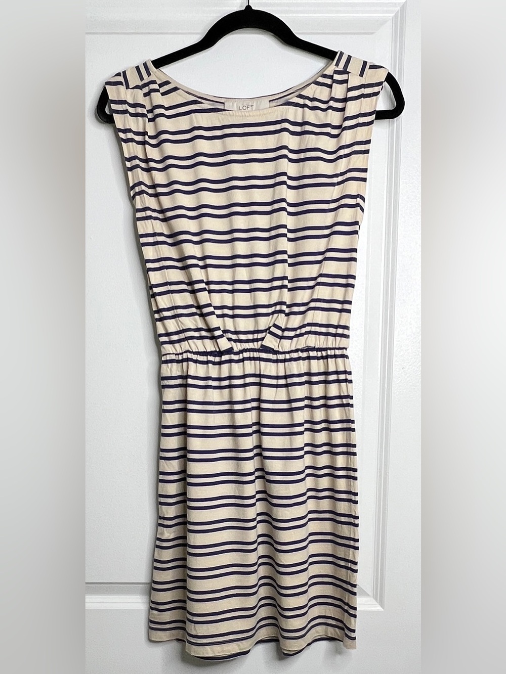 LOFT Striped Cotton Modal Elastic Waist Jersey Mini Dress XS